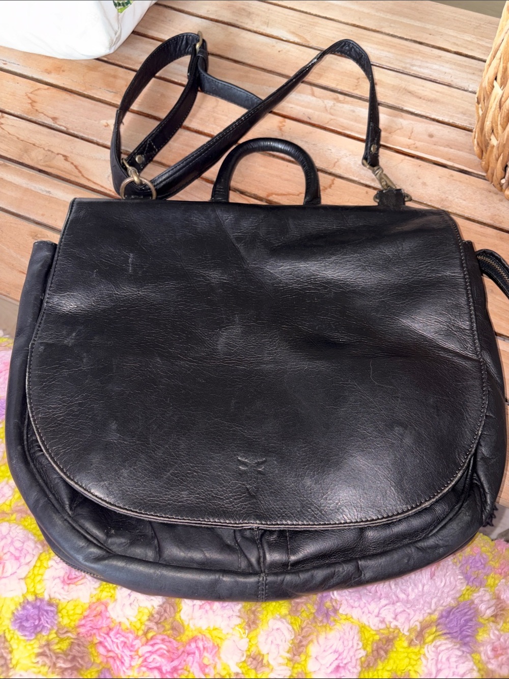 FRYE black leather messenger bag